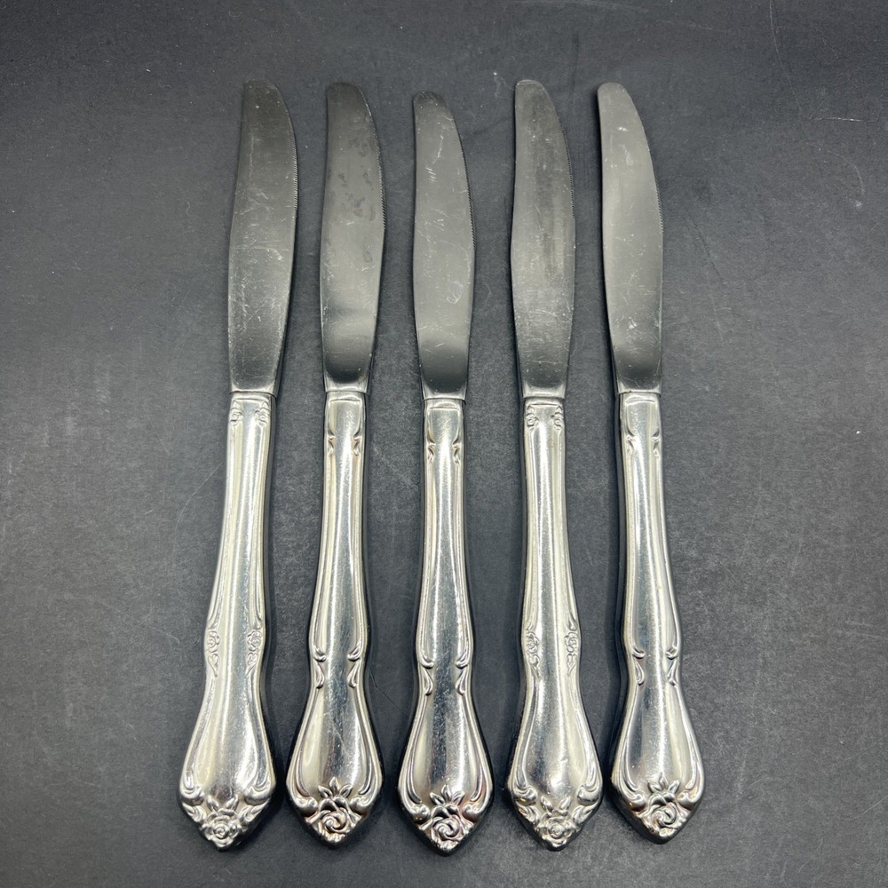 Set of 5 Vintage Oneida Arbor Rose True Rose Butter Knives Stainless Steel USA